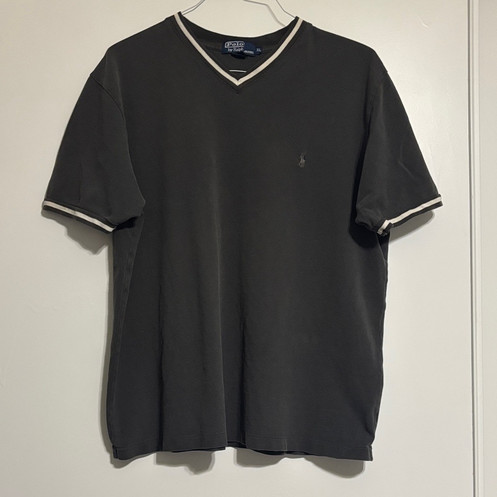 Ralph Lauren Black V-Neck Tee with White Trim